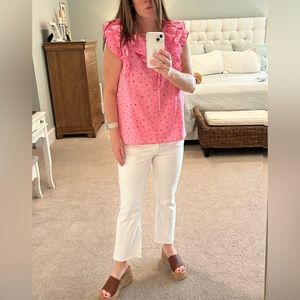 Pink floral ruffle sleeve top